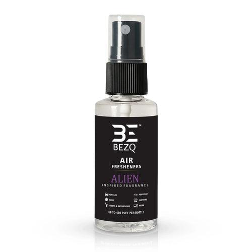 Clear spray bottle with black label for air freshener, Alien inspired fragrance, mist cap