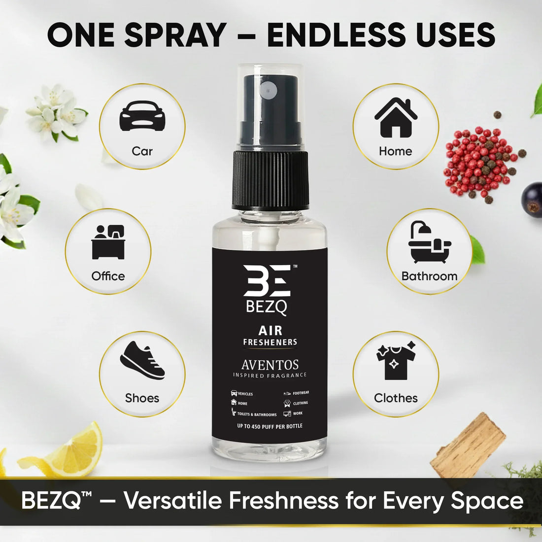 Car air freshener spray bottle for home, office, bathroom, shoes, and clothes uses