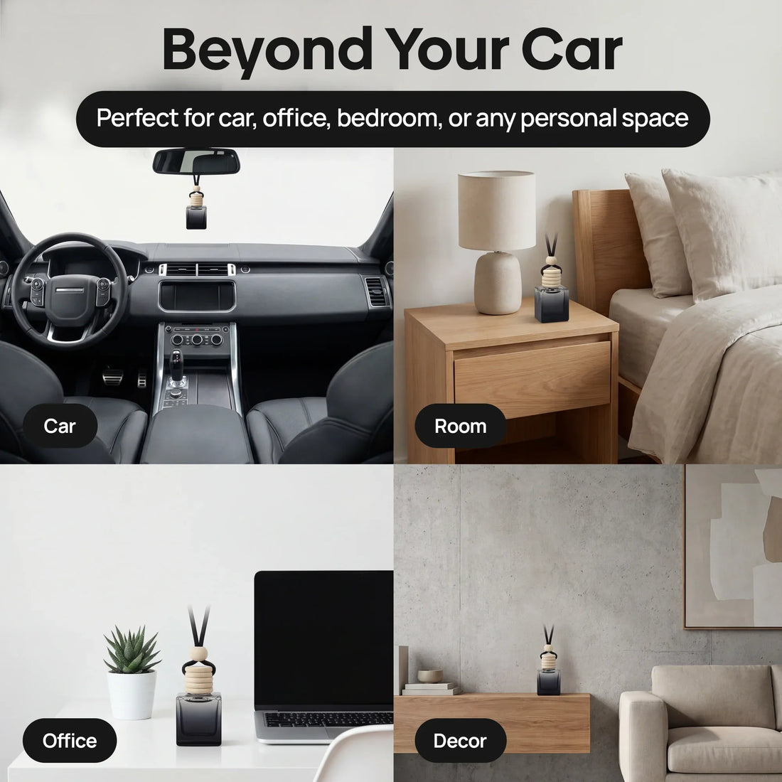 Car air freshener used in car, bedroom, office, and living room for versatile fragrance.