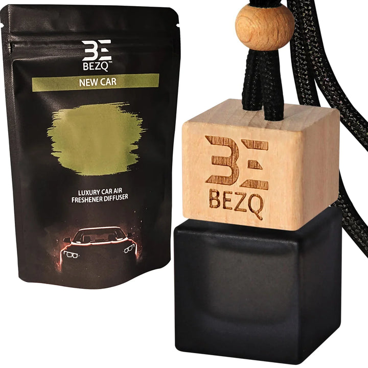 Luxury car air freshener diffuser with wooden cap and new car scent packaging